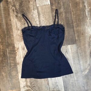 Lace-Trim Navy Cami Top with Slim Straps